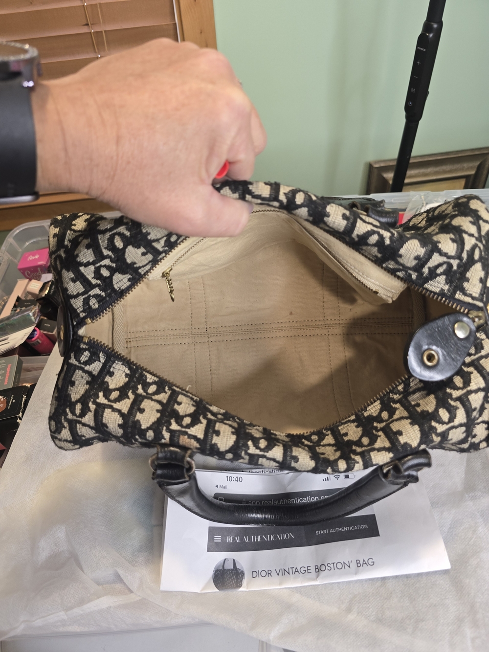 Dior Vintage Black/Beige Monogram Boston Bag - Picture 3 of 5